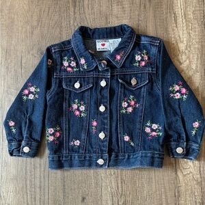 Vintage 2000s Y2K Young Hearts Denim Jean Jacket Floral Flowers Embroidered 2T